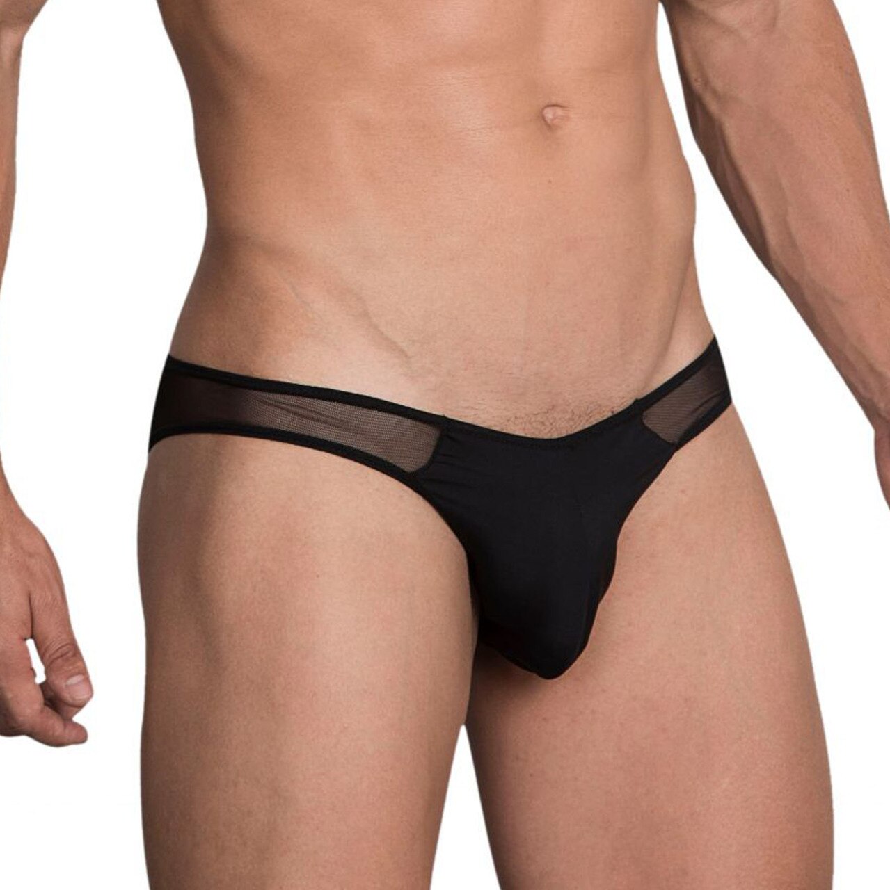 Mens Hidden Seduction Stretch Mesh & Spandex Brief with Thong Detail Black