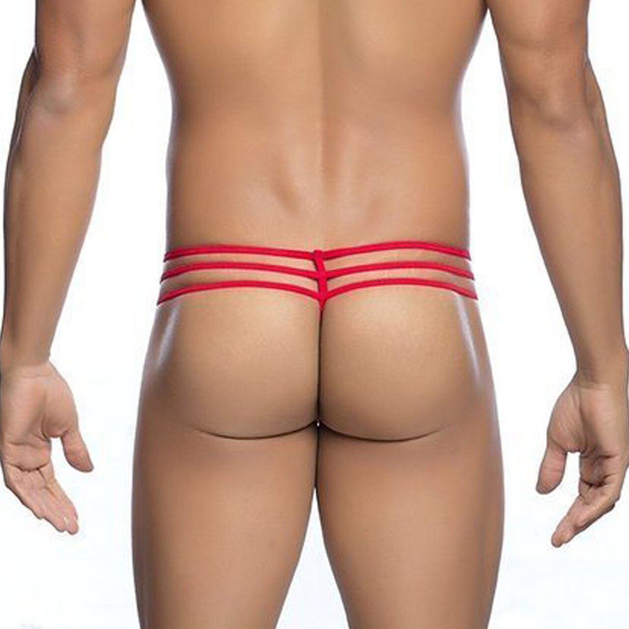 Mens Male Basics Lace G string Thong with Triple Straps Red