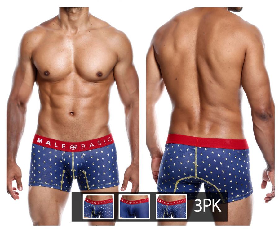 MaleBasics MBT01 3PK Trunks Printed Marine
