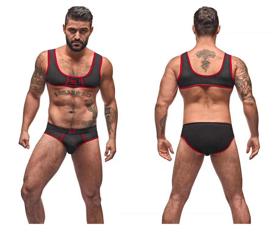 Male Power 100-052 Cotton Spandex Mini Tank Bikini Set Black-Red