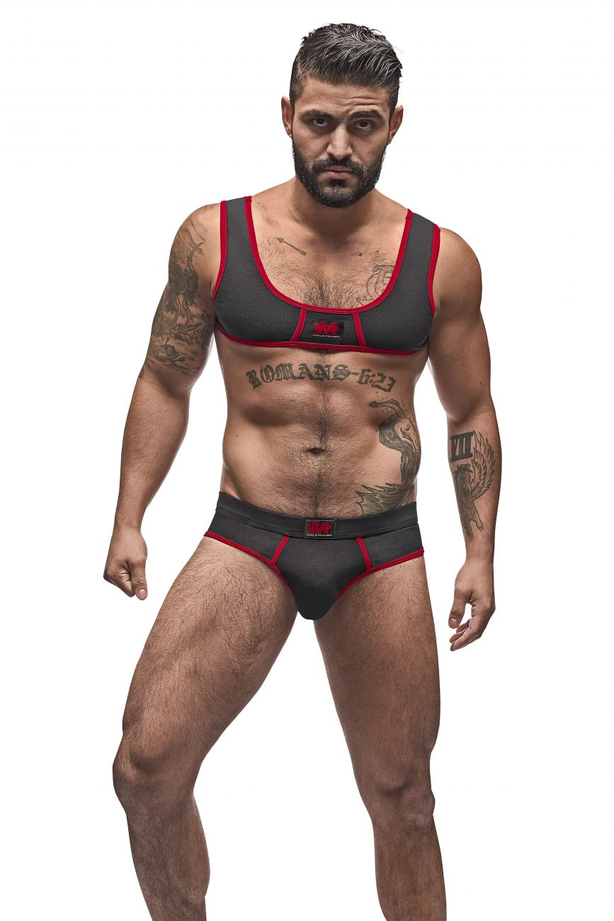 Male Power 100-052 Cotton Spandex Mini Tank Bikini Set Black-Red