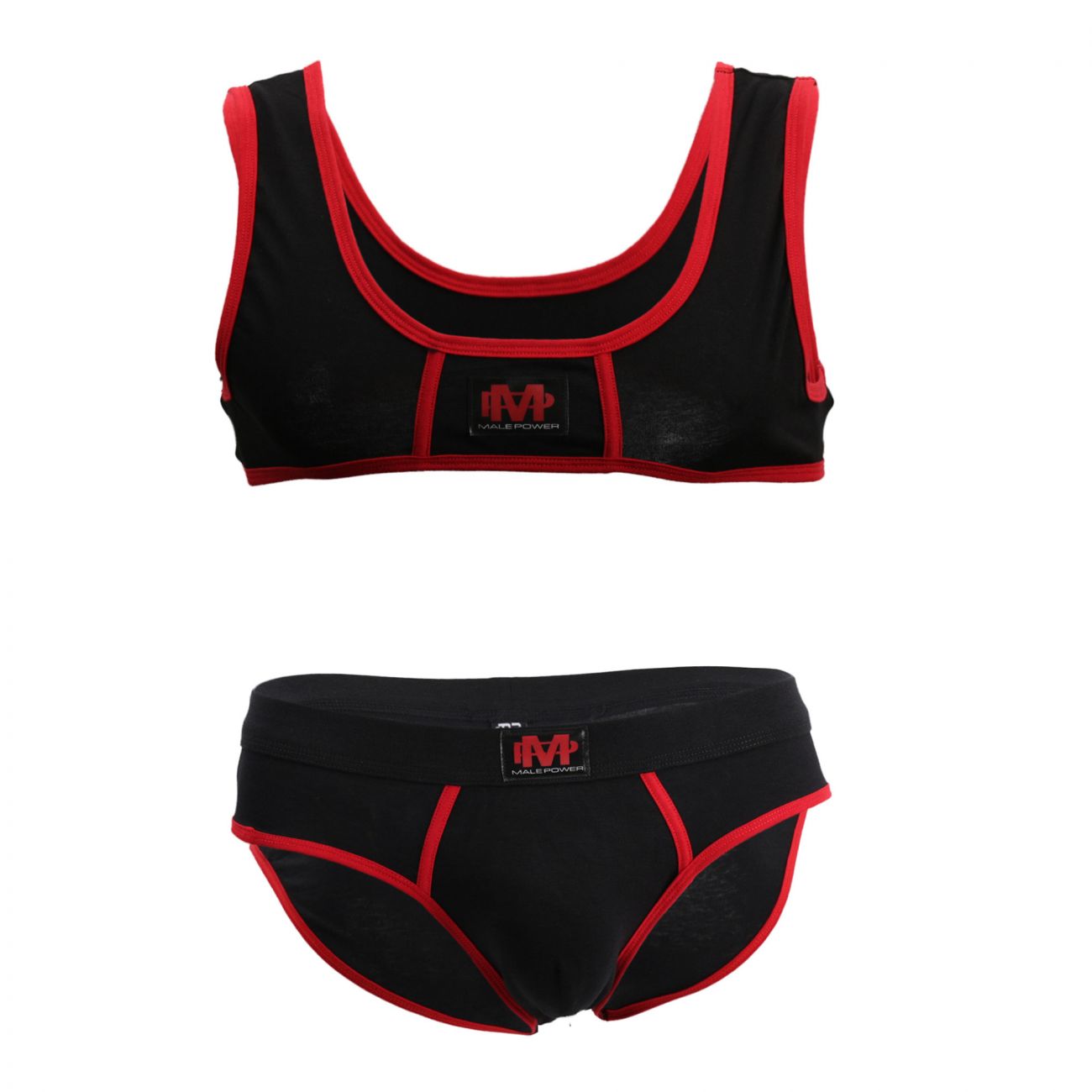 Male Power 100-052 Cotton Spandex Mini Tank Bikini Set Black-Red