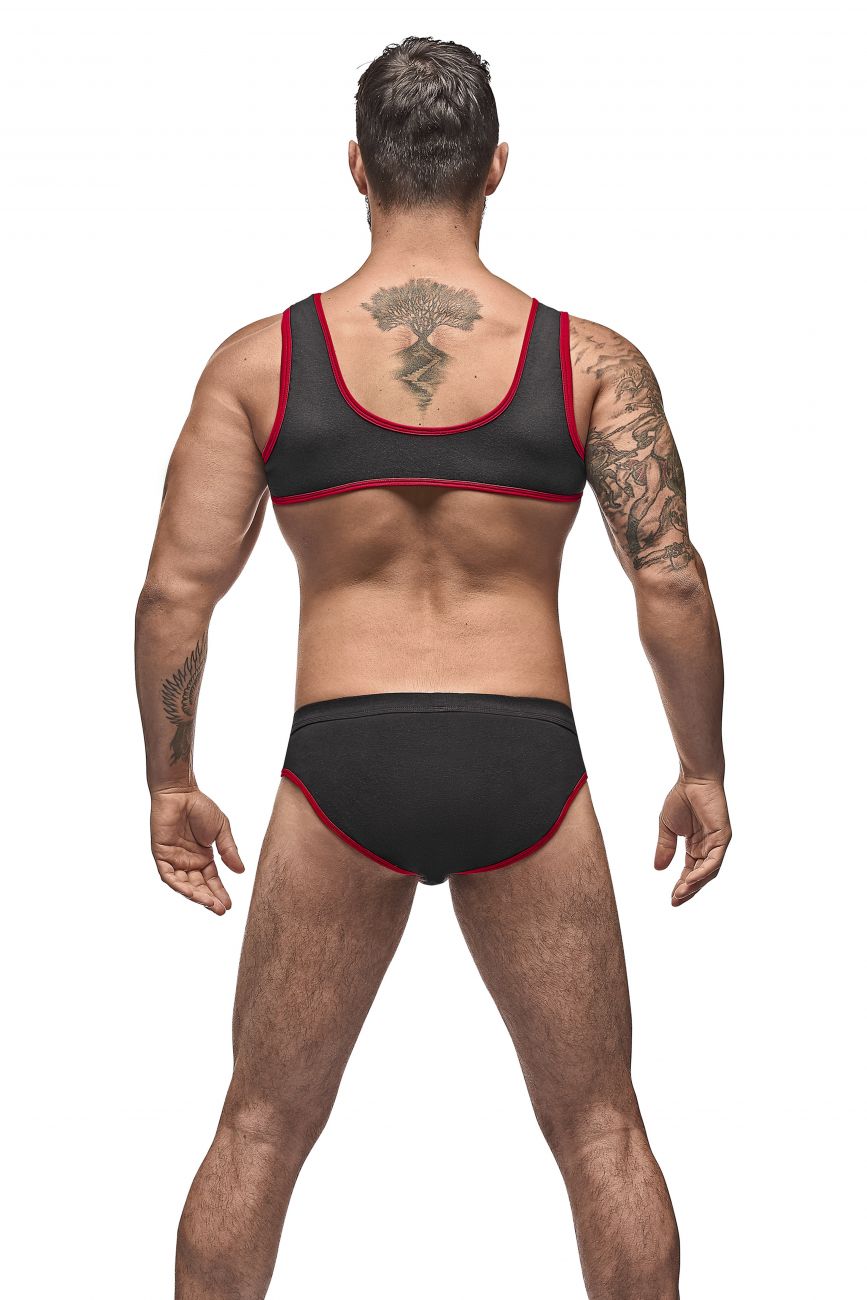 Male Power 100-052 Cotton Spandex Mini Tank Bikini Set Black-Red