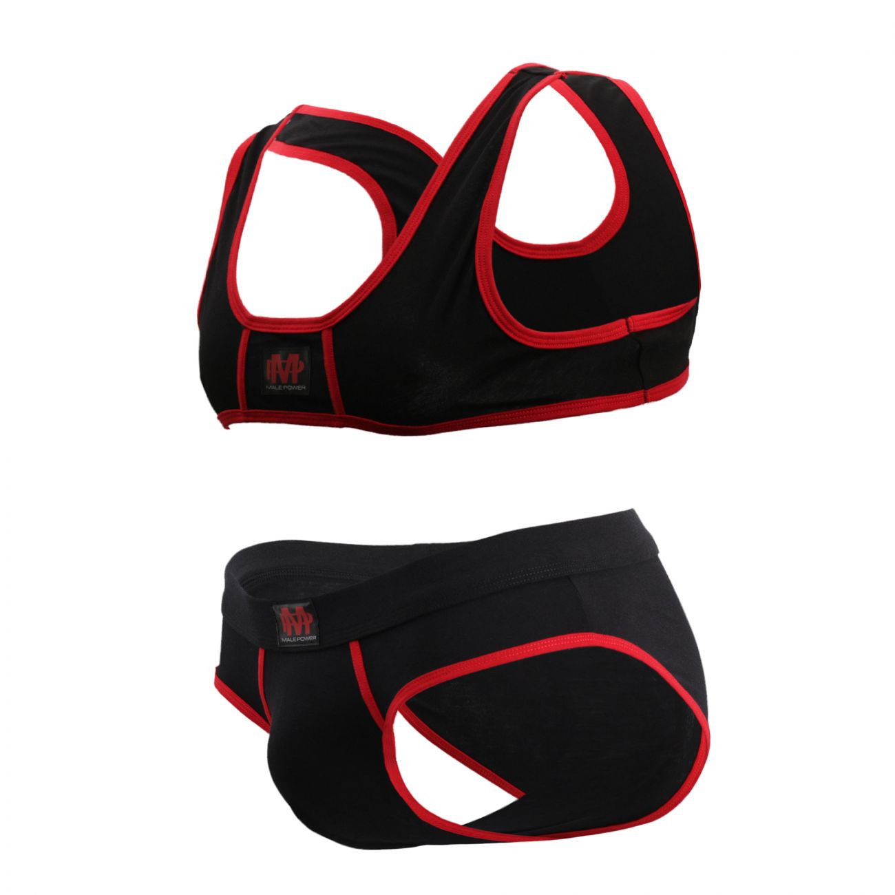 Male Power 100-052 Cotton Spandex Mini Tank Bikini Set Black-Red