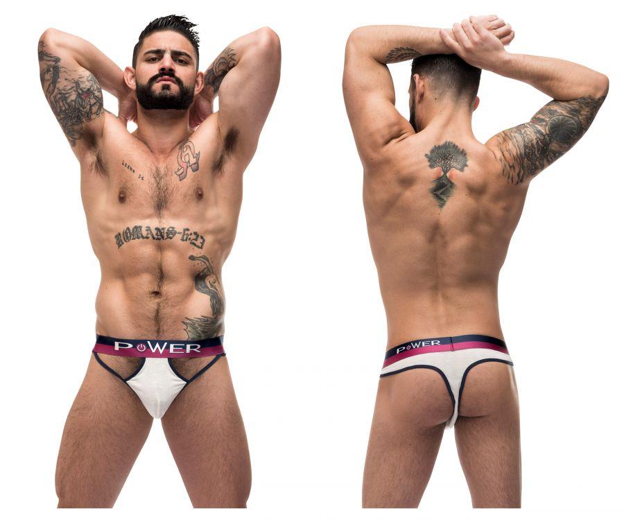 Male Power 237-246 French Terry Cutout Thongs Ivory