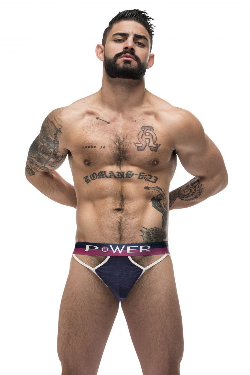 Male Power 237-246 French Terry Cutout Thongs Navy