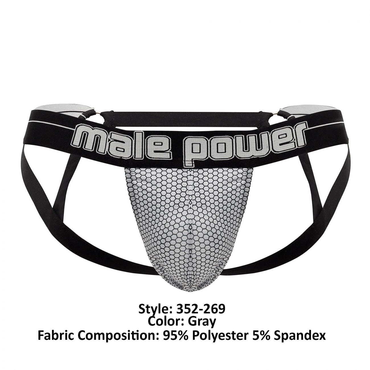 Male Power 352-269 Sexagon Strappy Ring Jock Gray