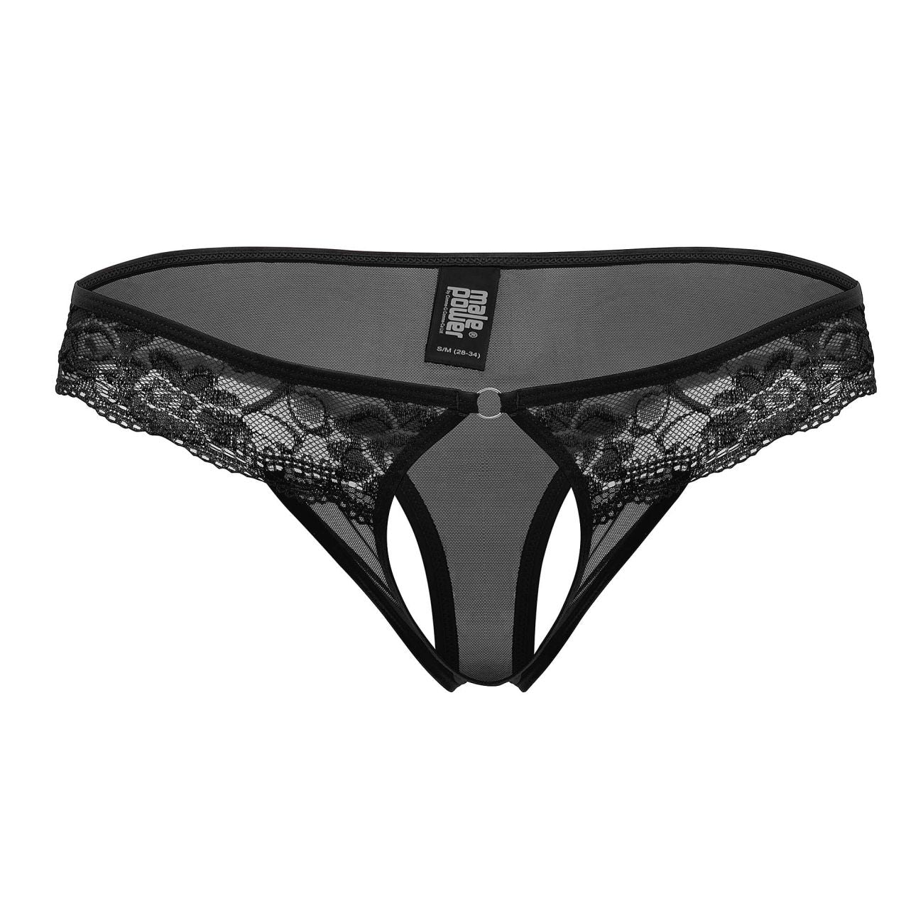 Male Power 409-280 Sassy Lace Open Ring Thong Black