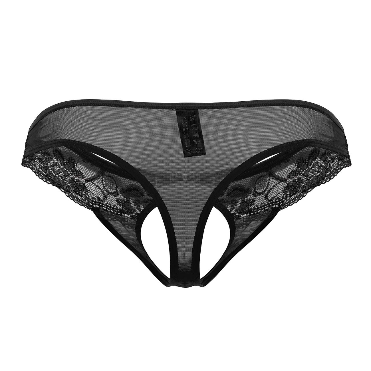 Male Power 409-280 Sassy Lace Open Ring Thong Black