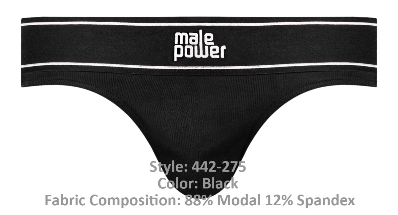 Male Power 442-275 Modal Rib Bong Thong Black