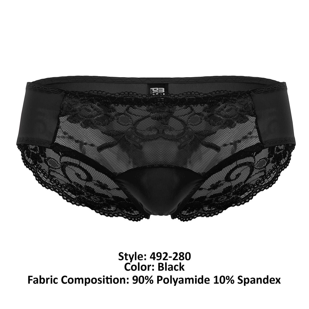 Male Power 492-280 Sassy Lace Bikini Solid Pouch Black
