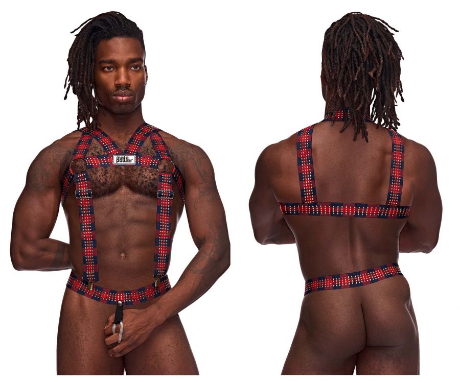Male Power PAK-892 Elastic Studded Harness with Ring Red
