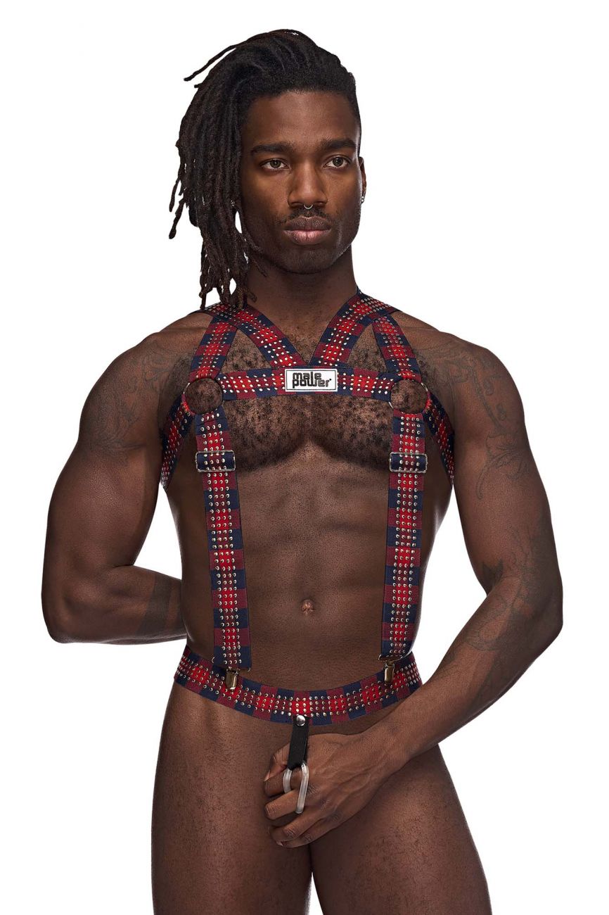 Male Power PAK-892 Elastic Studded Harness with Ring Red