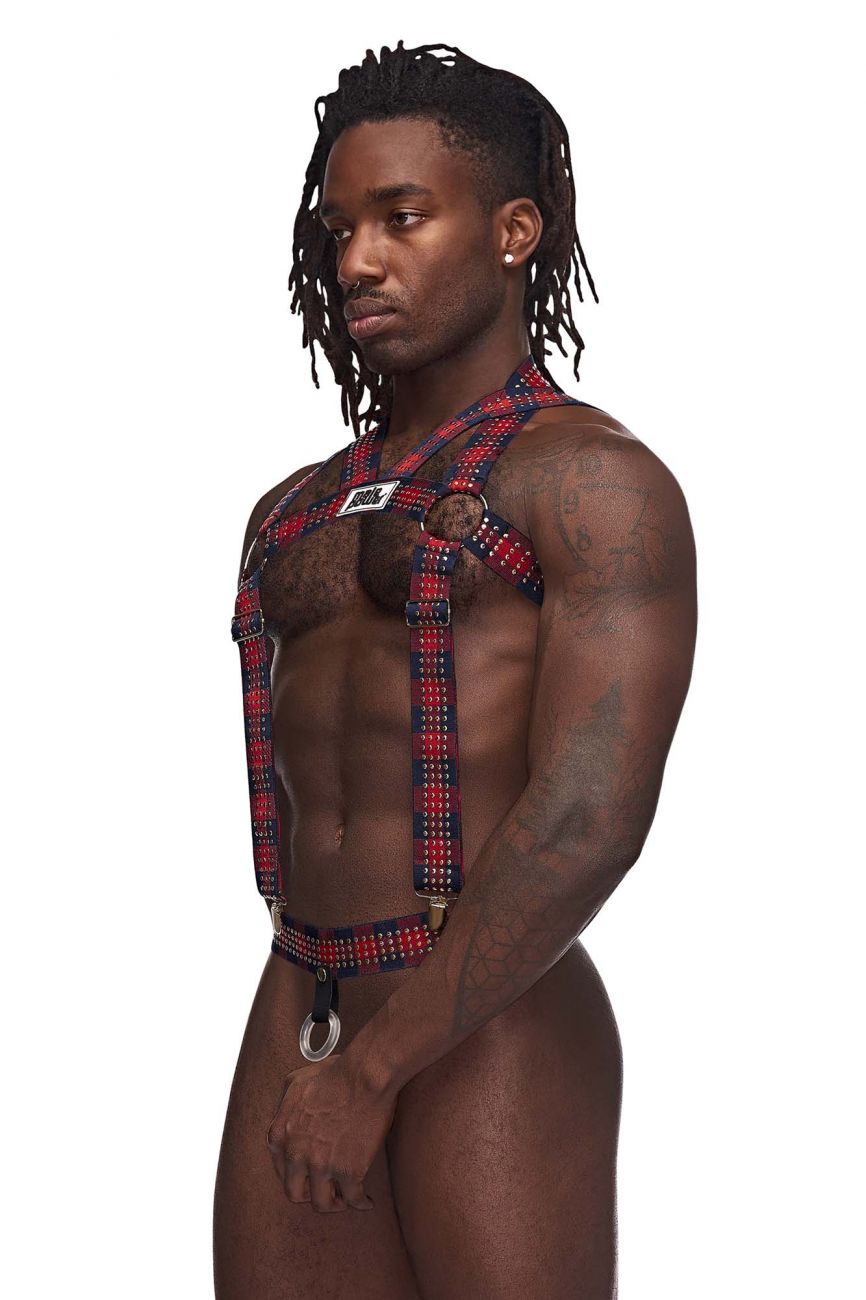 Male Power PAK-892 Elastic Studded Harness with Ring Red