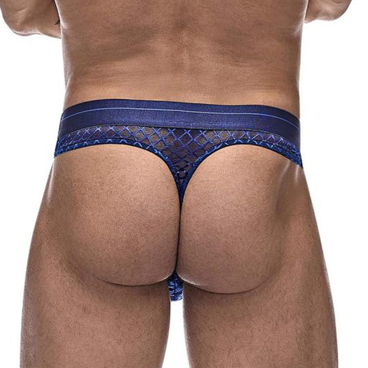 Mens Male Power Sheer Diamond Mesh Thong Navy