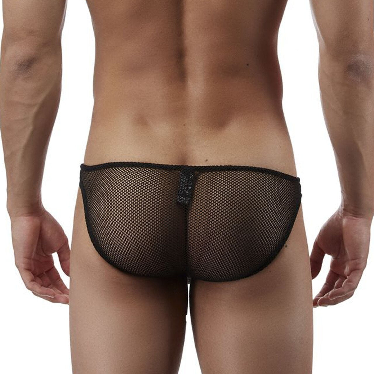 Mens Male Power Stretch Wide Net Brief Black