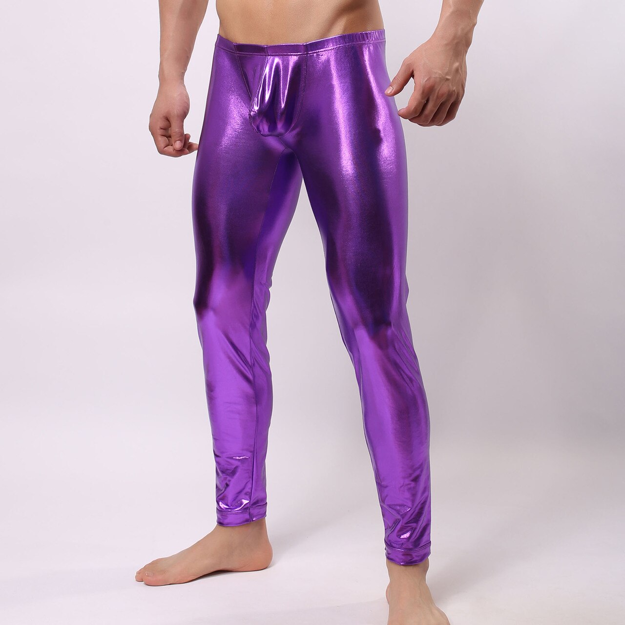 SALE - Mens Stretch Shiny Metallic Long Tights Purple