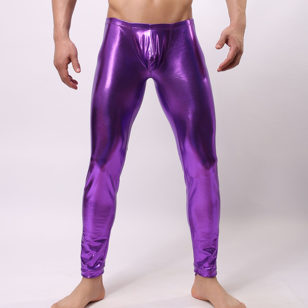 SALE - Mens Stretch Shiny Metallic Long Tights Purple