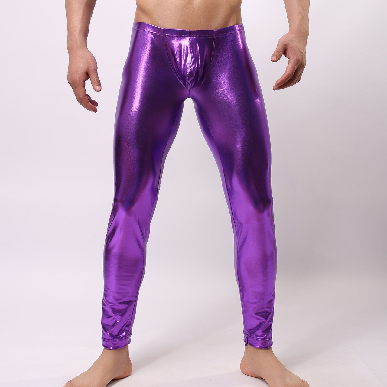 SALE - Mens Stretch Shiny Metallic Long Tights Purple