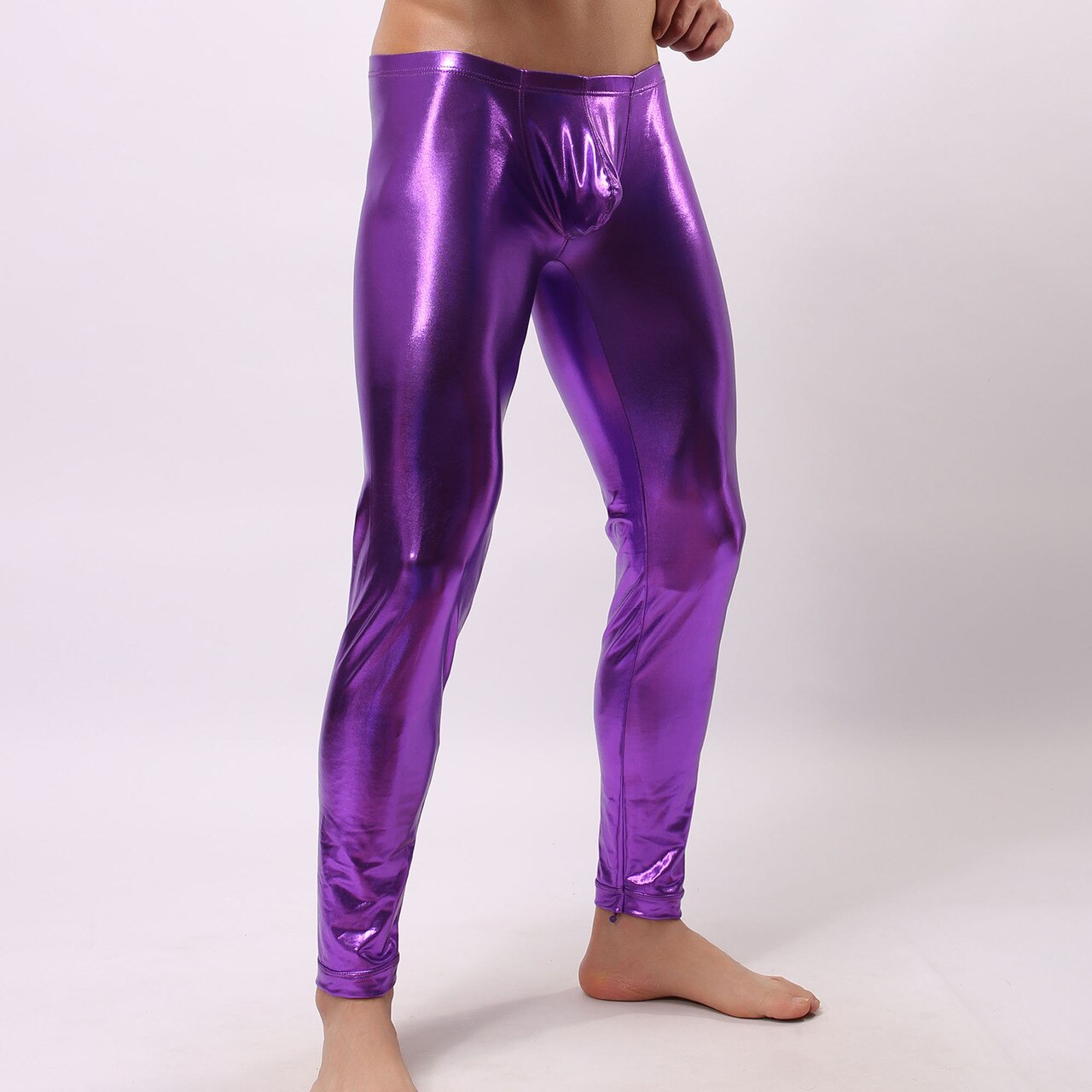 SALE - Mens Stretch Shiny Metallic Long Tights Purple