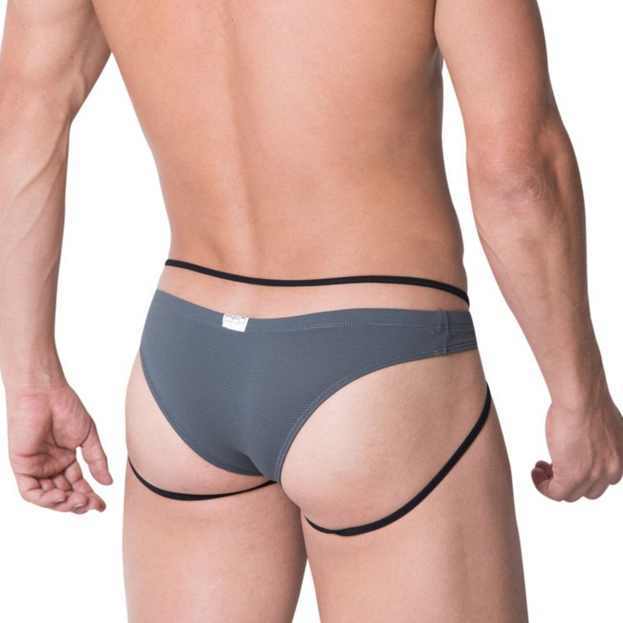 Mens PPU Underwear Microfiber Briefs with Contrast Straps Black with Grey