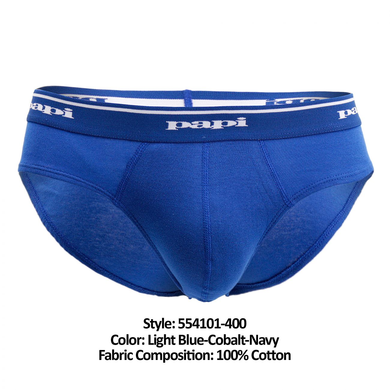 Papi 554101-400 3PK 1X1 Rib Low Rise Brief Light Blue-Cobalt-Navy