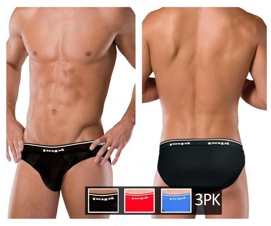 Papi 554101-999 3PK 1X1 Rib Low Rise Brief Black-Red-Turquoise
