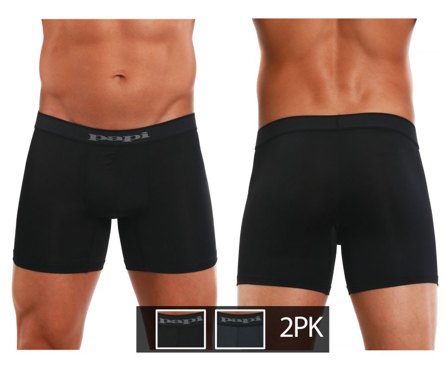 Papi 626185-962 Cool2 2PK Solid Boxer Briefs Black Gray