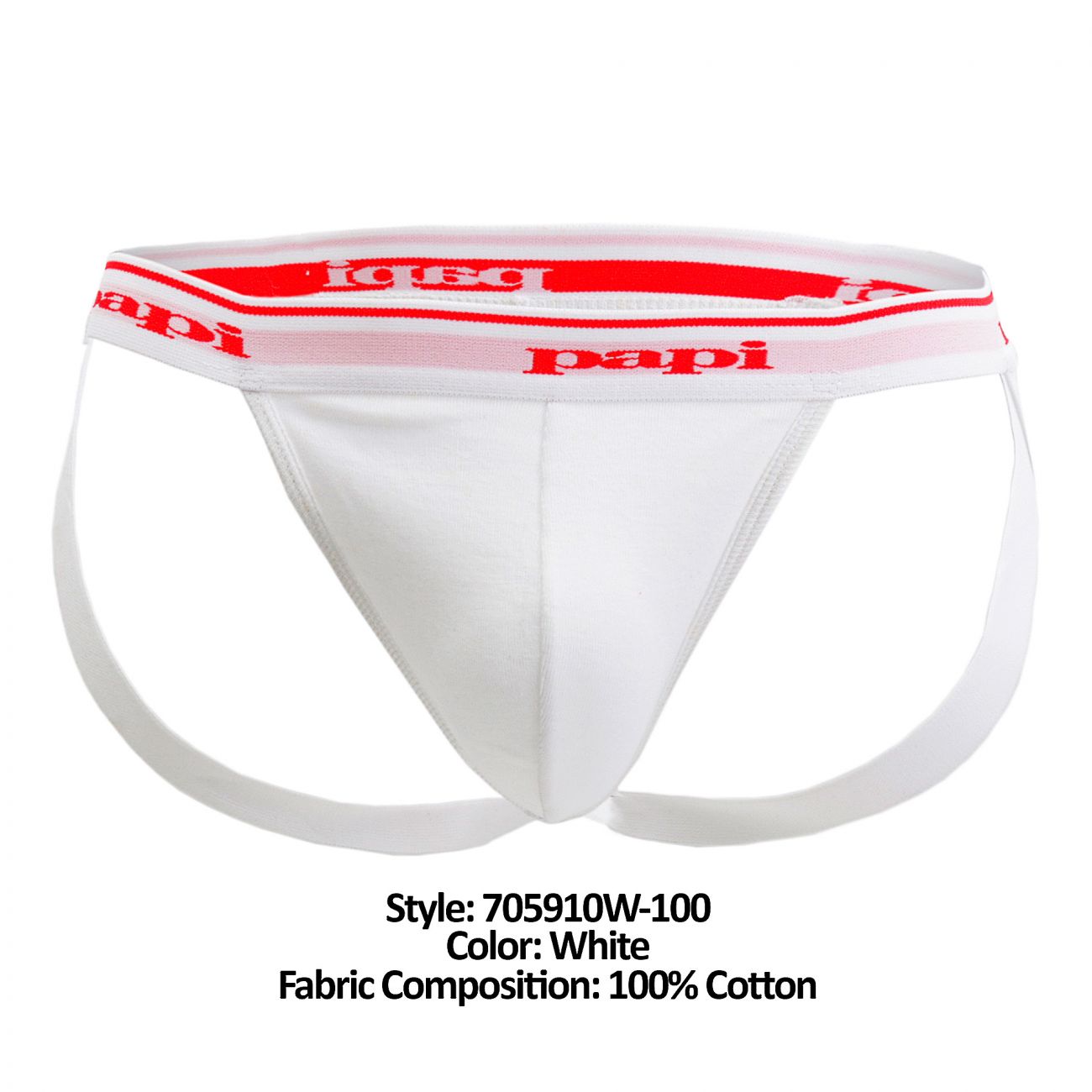 Papi 705910W-100 3PK 1X1 Rib Jockstrap White