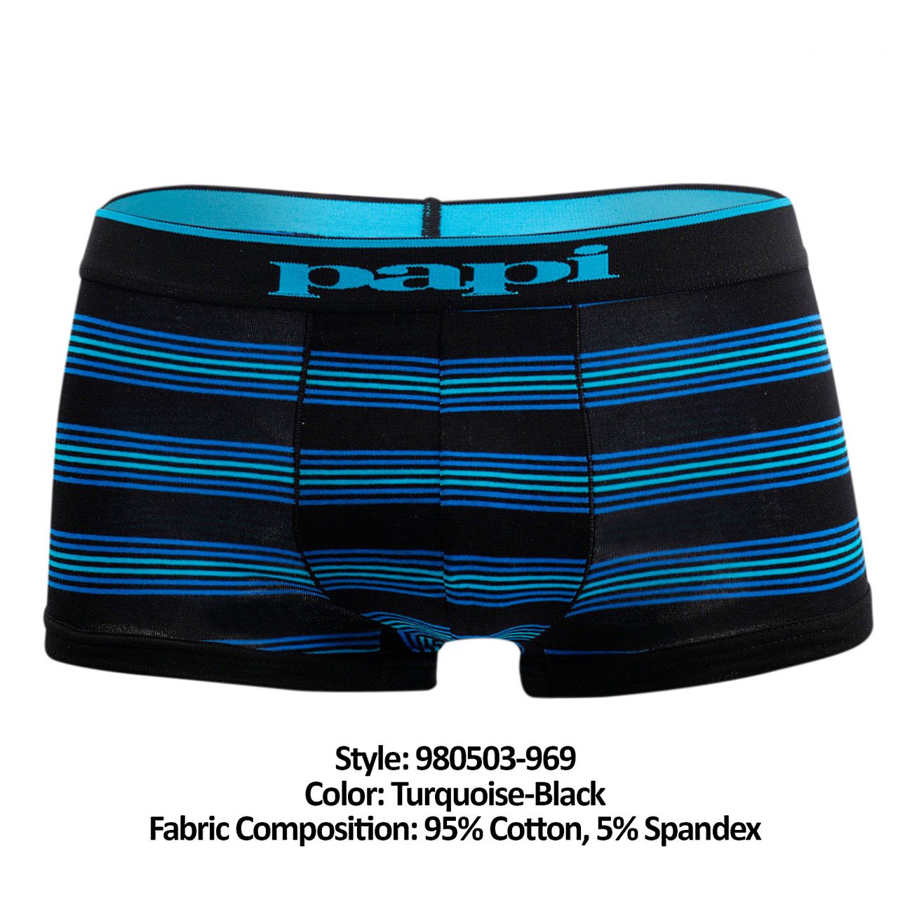 Papi 980503-969 3PK Cotton Stretch Brazilian Yarndye Band Stripe Turquoise Black