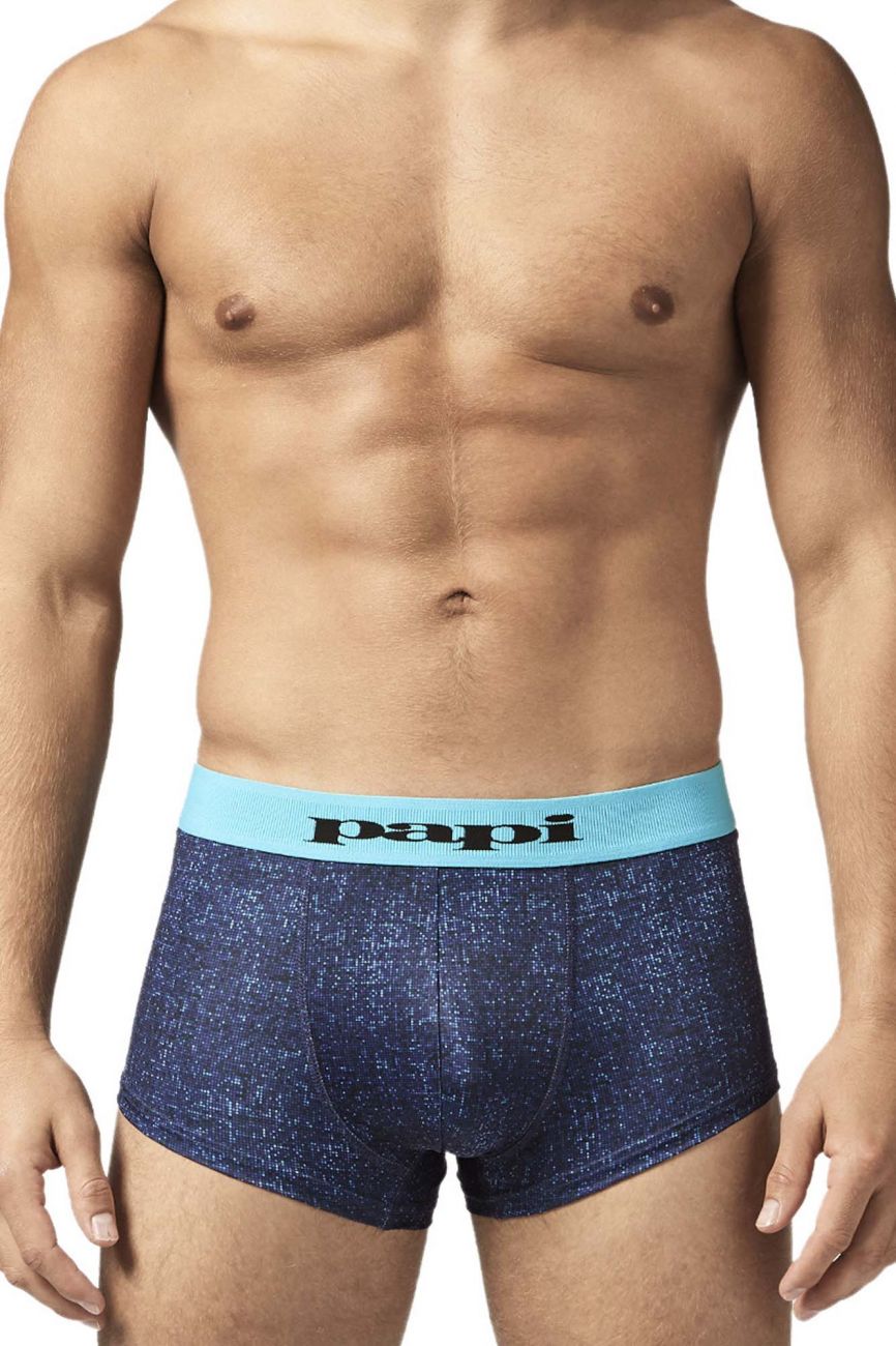 Papi UMPA050 Fashion Microflex Brazilian Trunks Blue Pixel Print