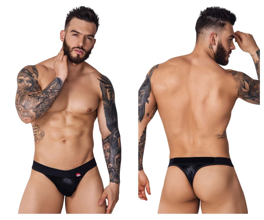 Pikante 1099 Clandestine Velvet Thongs Black