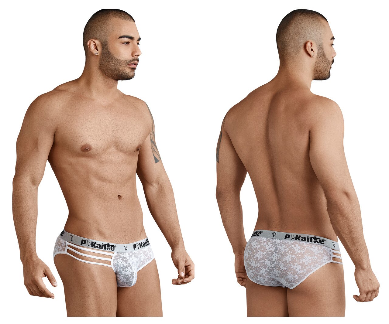 SALE - Mens Pikante Lace Bikini Briefs with Open Sides White