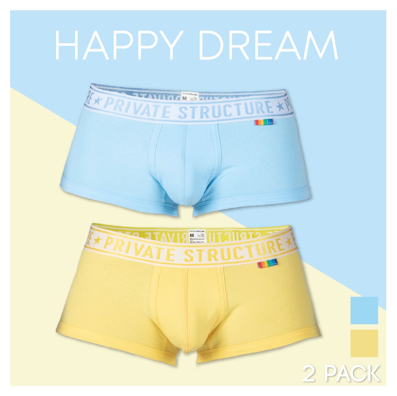 Private Structure EPUT4386 2PK Mid Waist Trunks Yellow and Blue