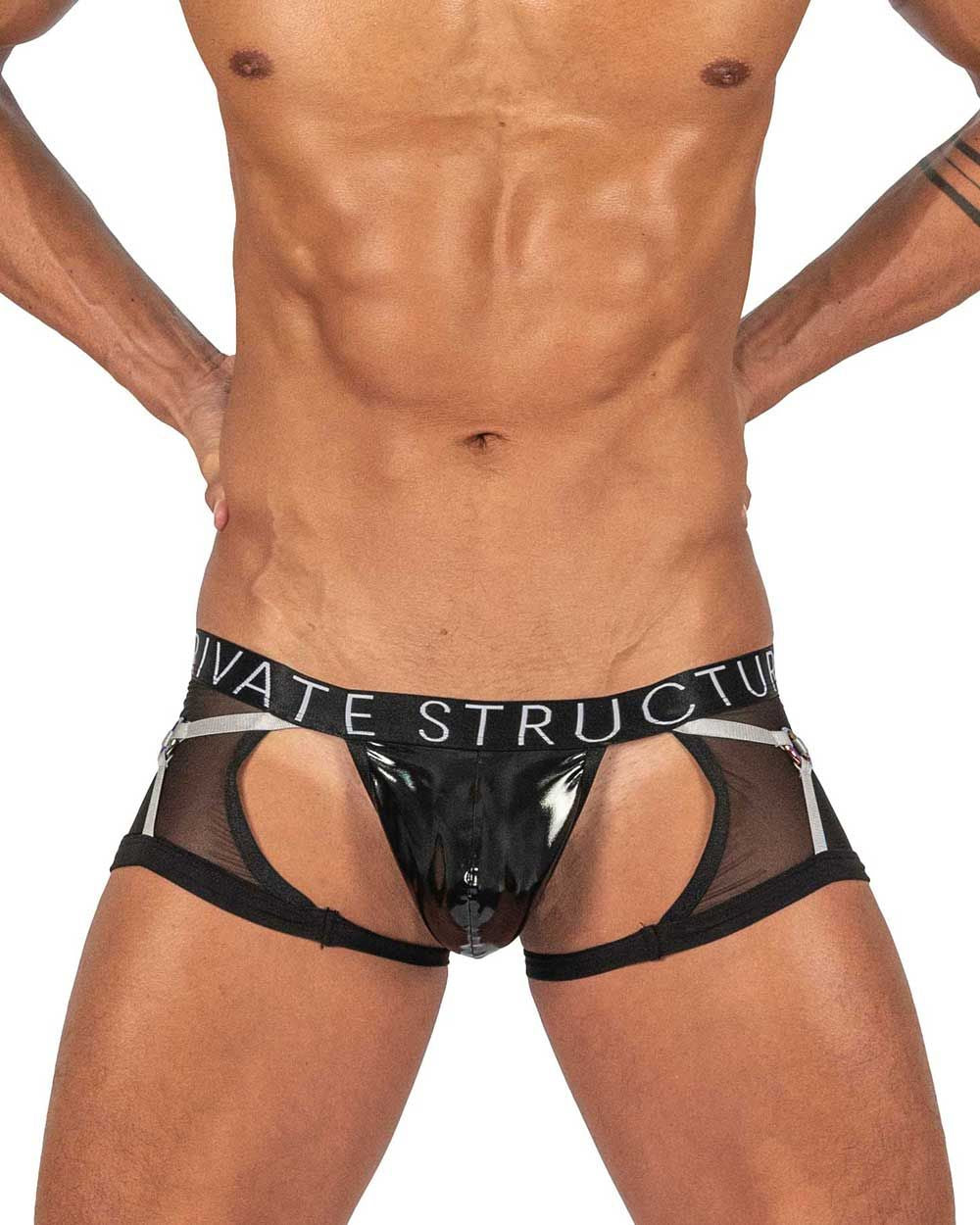 Private Structure LCUT4417 Alpha Low Waist Harness Trunks Black