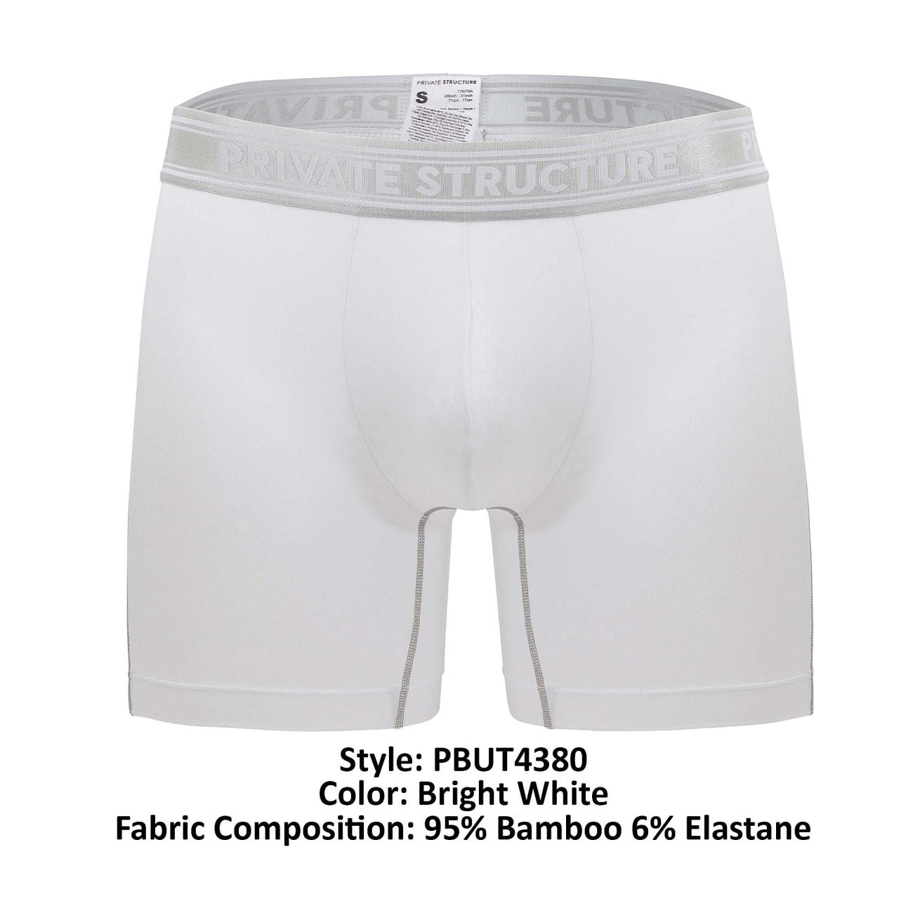 Private Structure PBUT4380 Bamboo Mid Waist Boxer Briefs Bright White