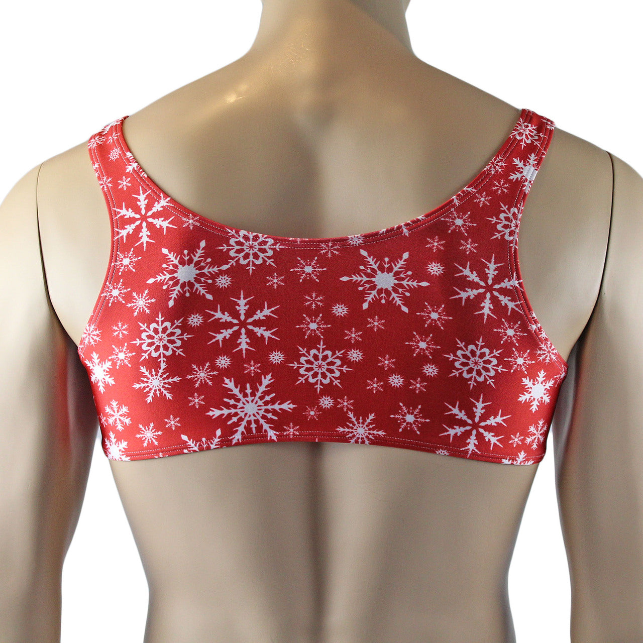 Mens Lingerie Snowflake Print Spandex Bra Top Red and White