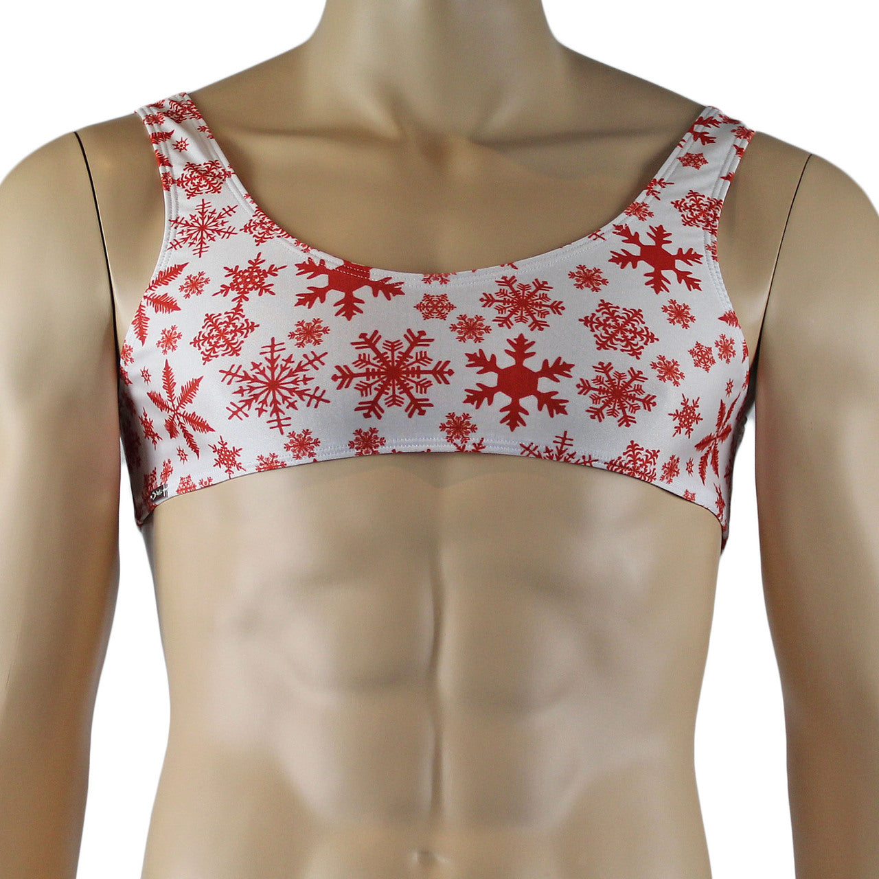 Mens Lingerie Snowflake Print Spandex Bra Top White and Red