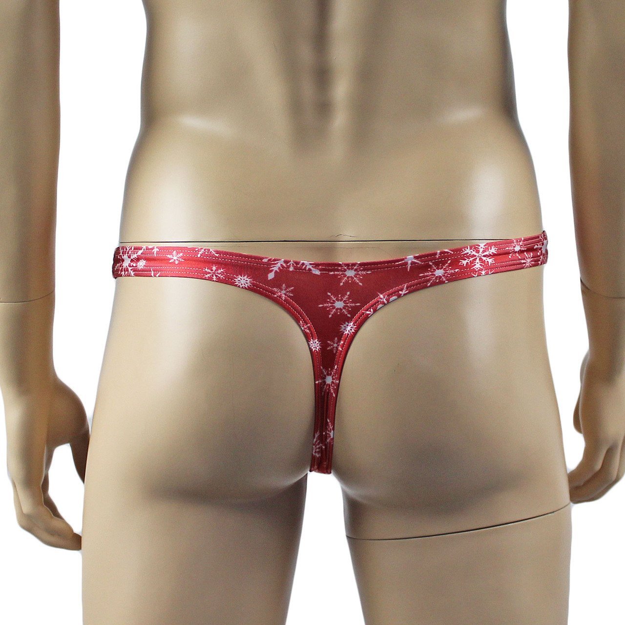 Mens Christmas Snow Flake G string Thong Xmas Underwear Red and White