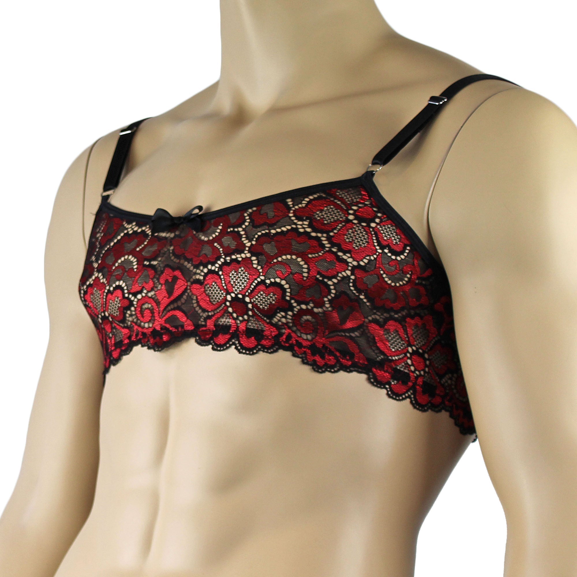 Mens Sweetheart Scalloped Shiny Lace Bra Top for Males (red plus other colours)