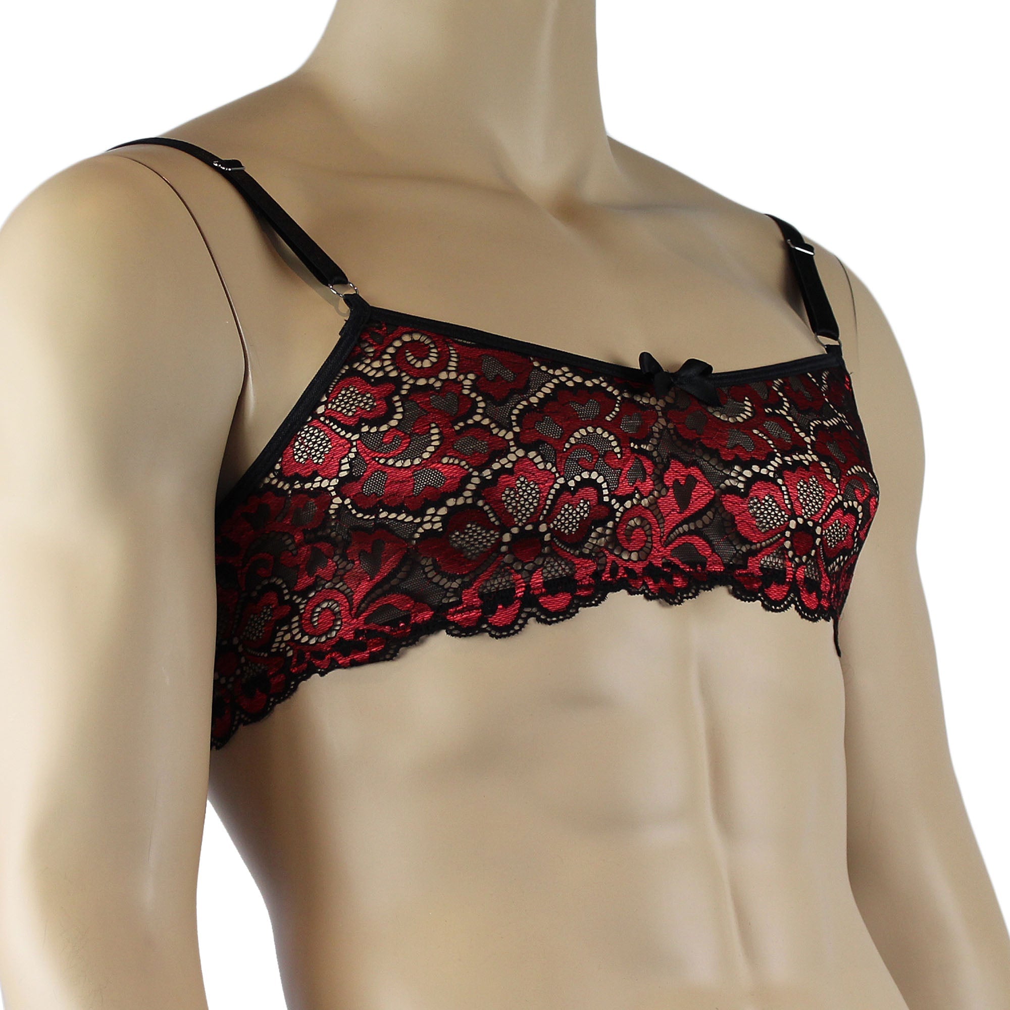 Mens Sweetheart Scalloped Shiny Lace Bra Top for Males (red plus other colours)