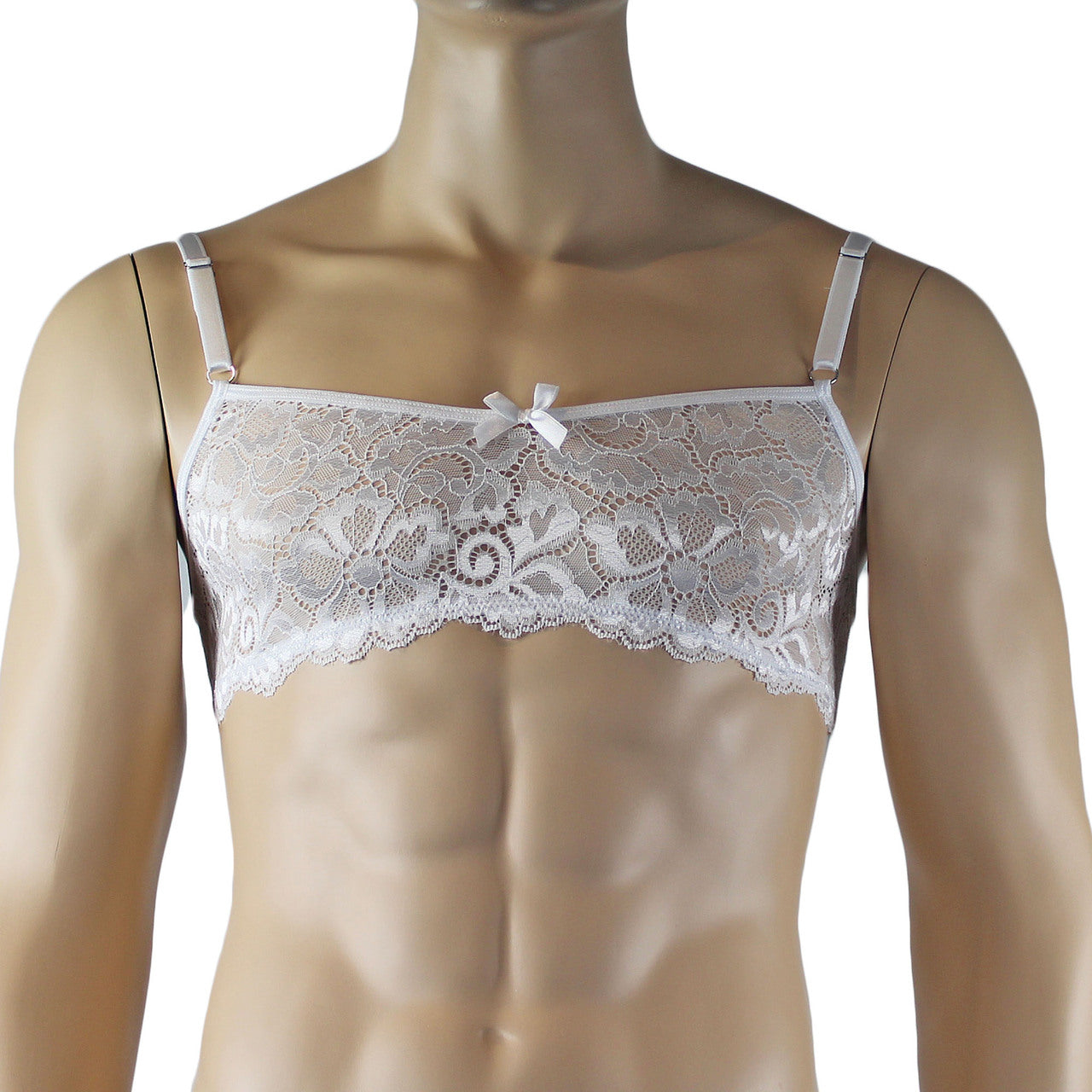 Mens Scalloped Shiny Lace Bra Top for Males (white plus other colours)