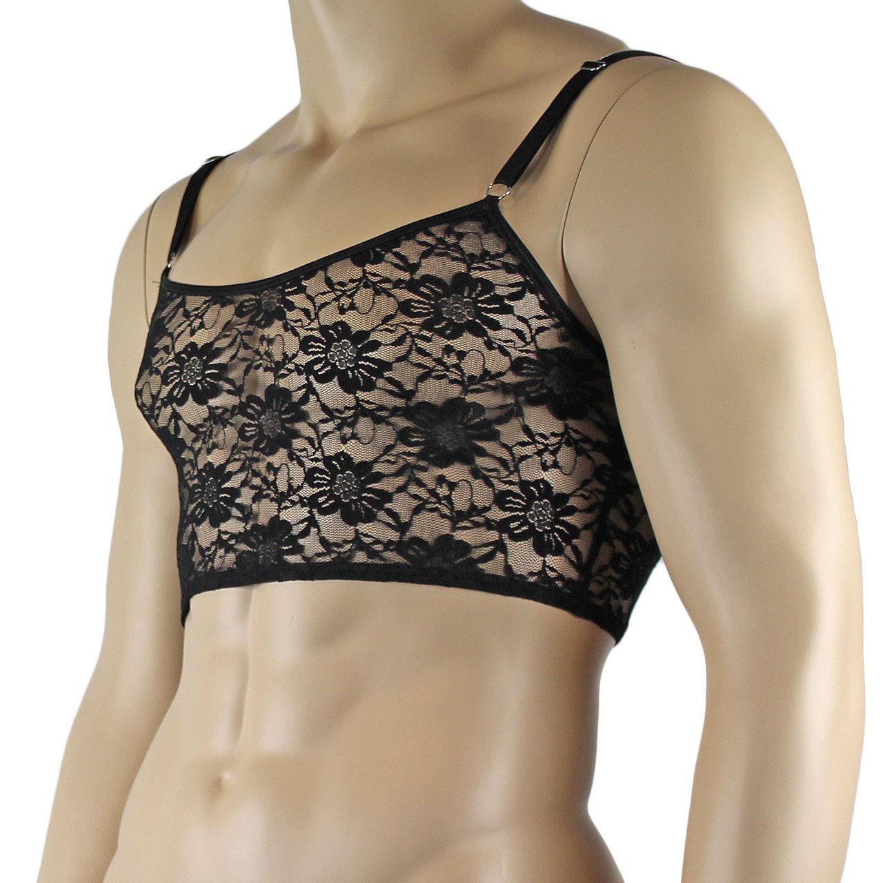 Mens Lace Crop Bra Top Camisole Black Male Lingerie (black plus other colours)