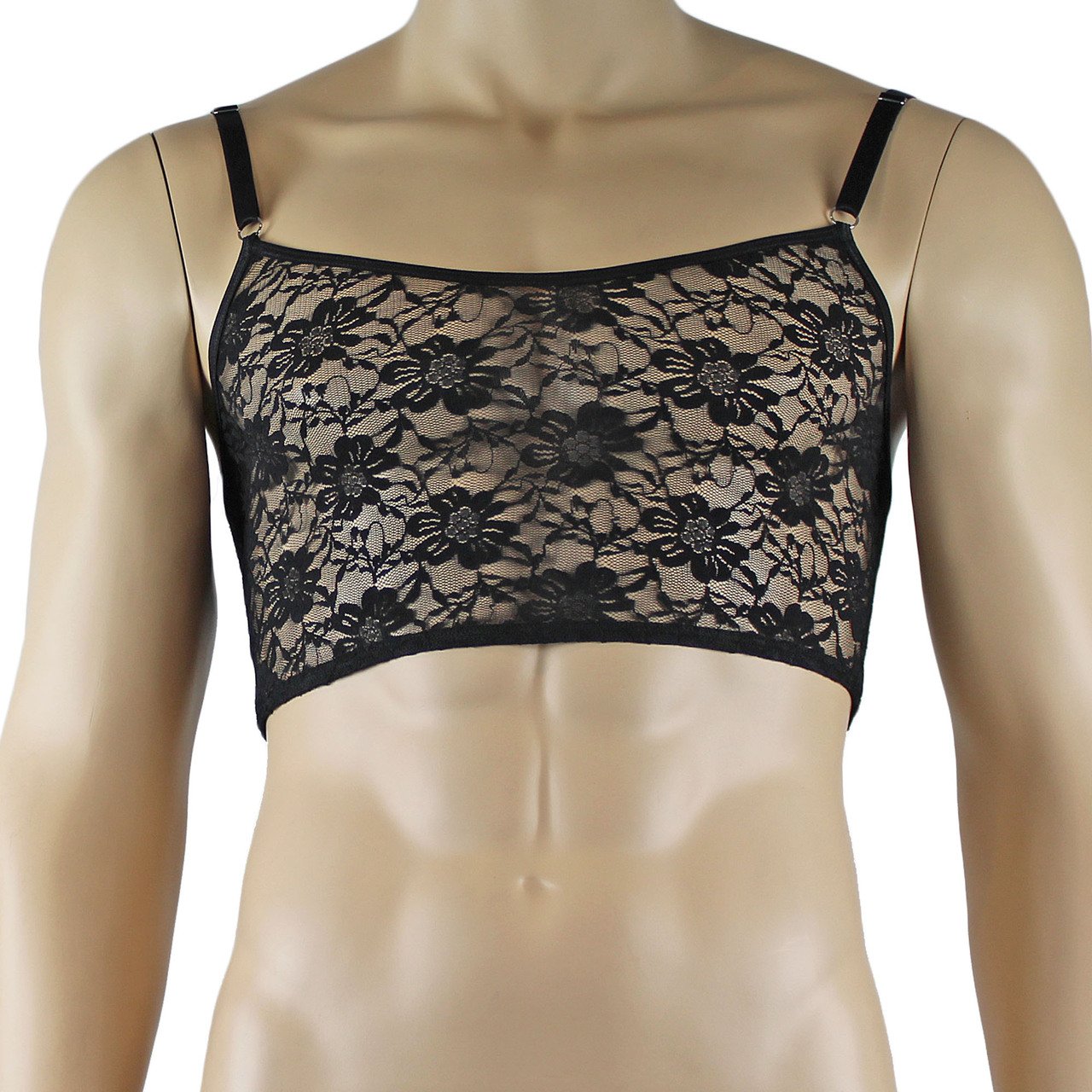 Mens Lace Crop Bra Top Camisole Black Male Lingerie (black plus other colours)