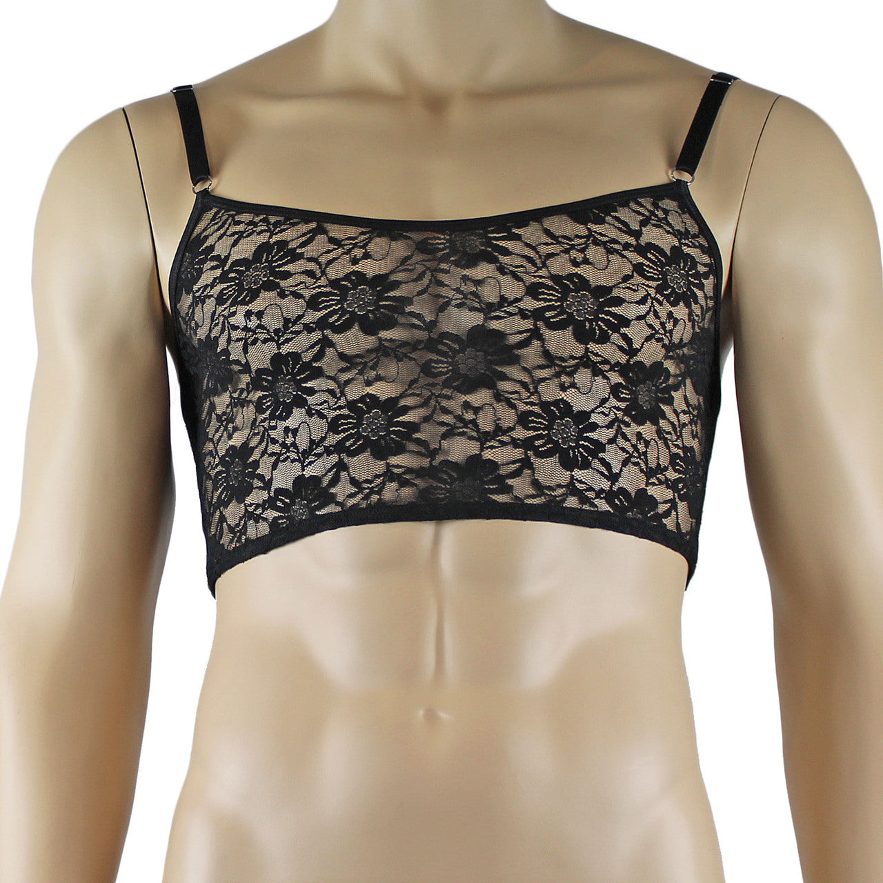Mens Lace Crop Top Bra and Matching Lace Thong (black plus other colours)