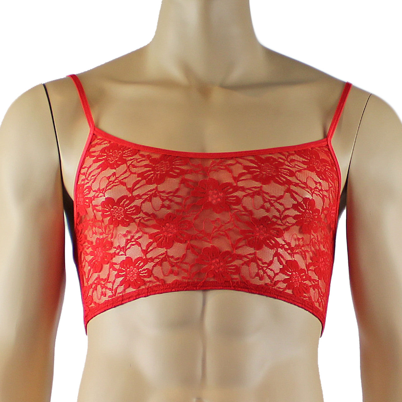 Mens Lace Crop Top Bra and Matching Lace Thong (red plus other colours)
