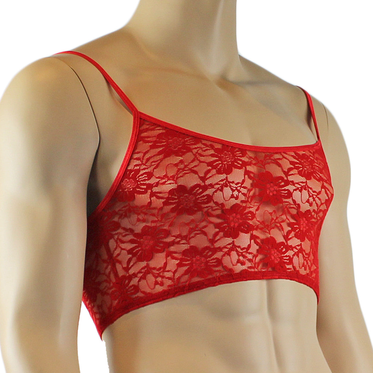 Mens Lace Crop Bra Top Camisole Male Lingerie (red plus other colours)