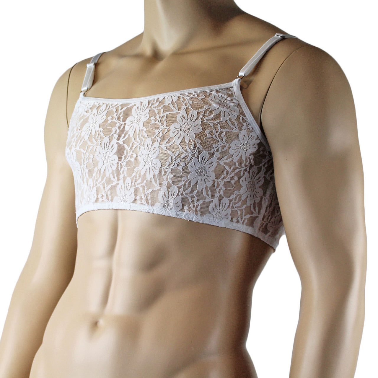 Mens Lace Crop Bra Top Camisole Male Lingerie (white plus other colours)