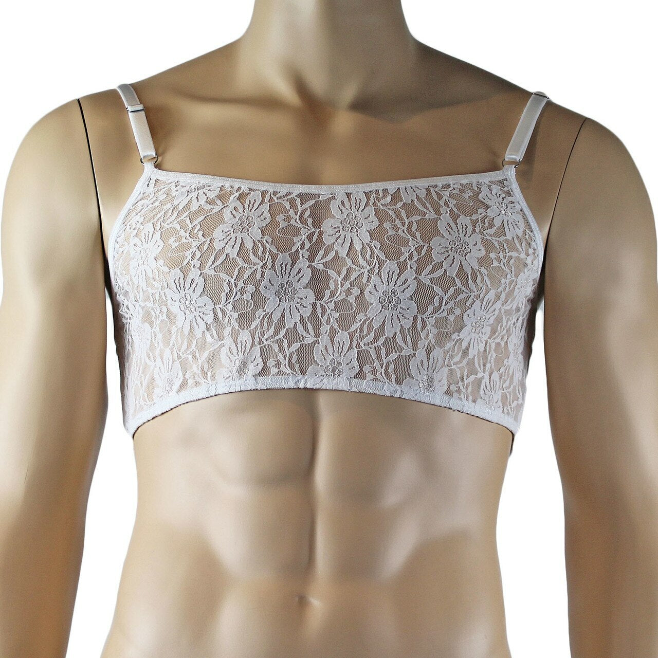 Mens Lace Crop Bra Top Camisole and Male Lingerie Panty Briefs White