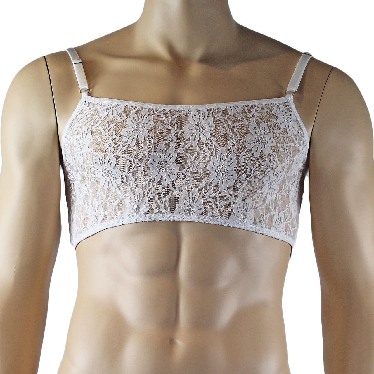 Mens Lace Crop Bra Top Camisole Male Lingerie (white plus other colours)